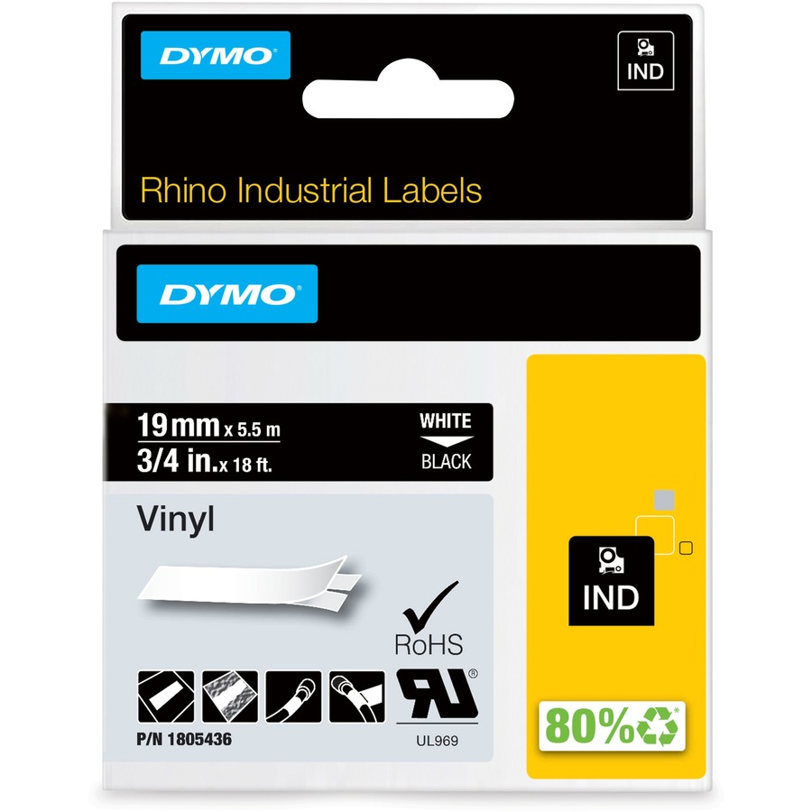 Dymo - IND Vinyl Labels 3/4 - White on Black